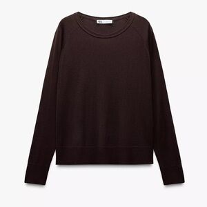 Zara Women's Dark Brown Long Sleeve Tee - Basic fine knit sweater